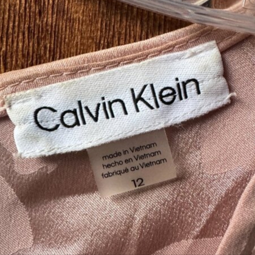 Calvin Klein Blush Puff Sleeve Faux Wrap Vintage Glamour Dress in Women's 12 - Picture 3 of 5